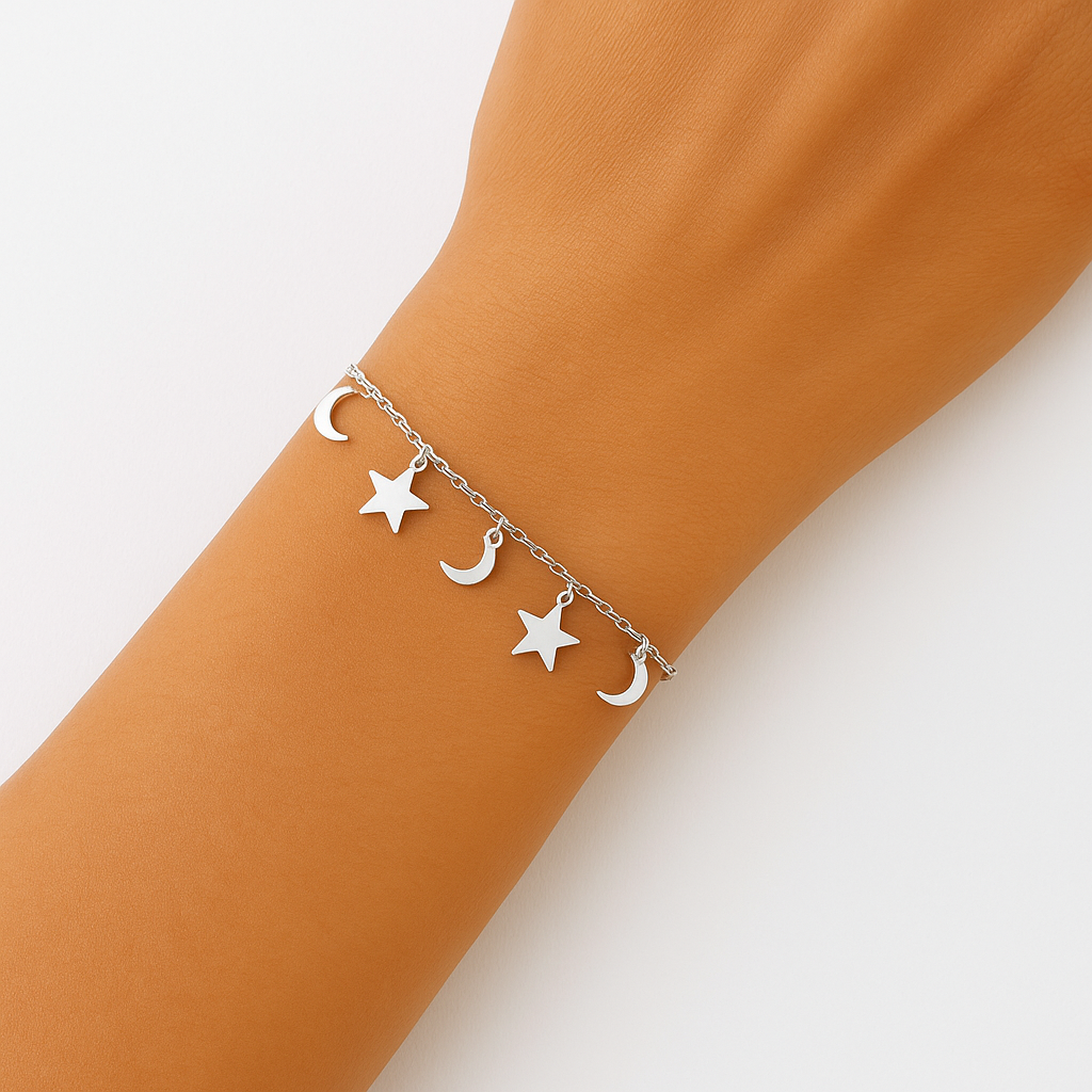 Crescent, Heart & Star Dangling Bracelet