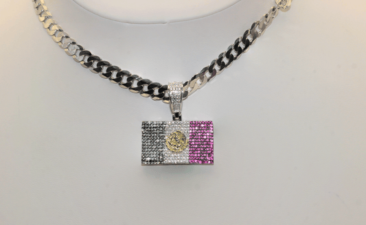 Mexican Flag Pendant – 925 Sterling Silver with CZ Stones