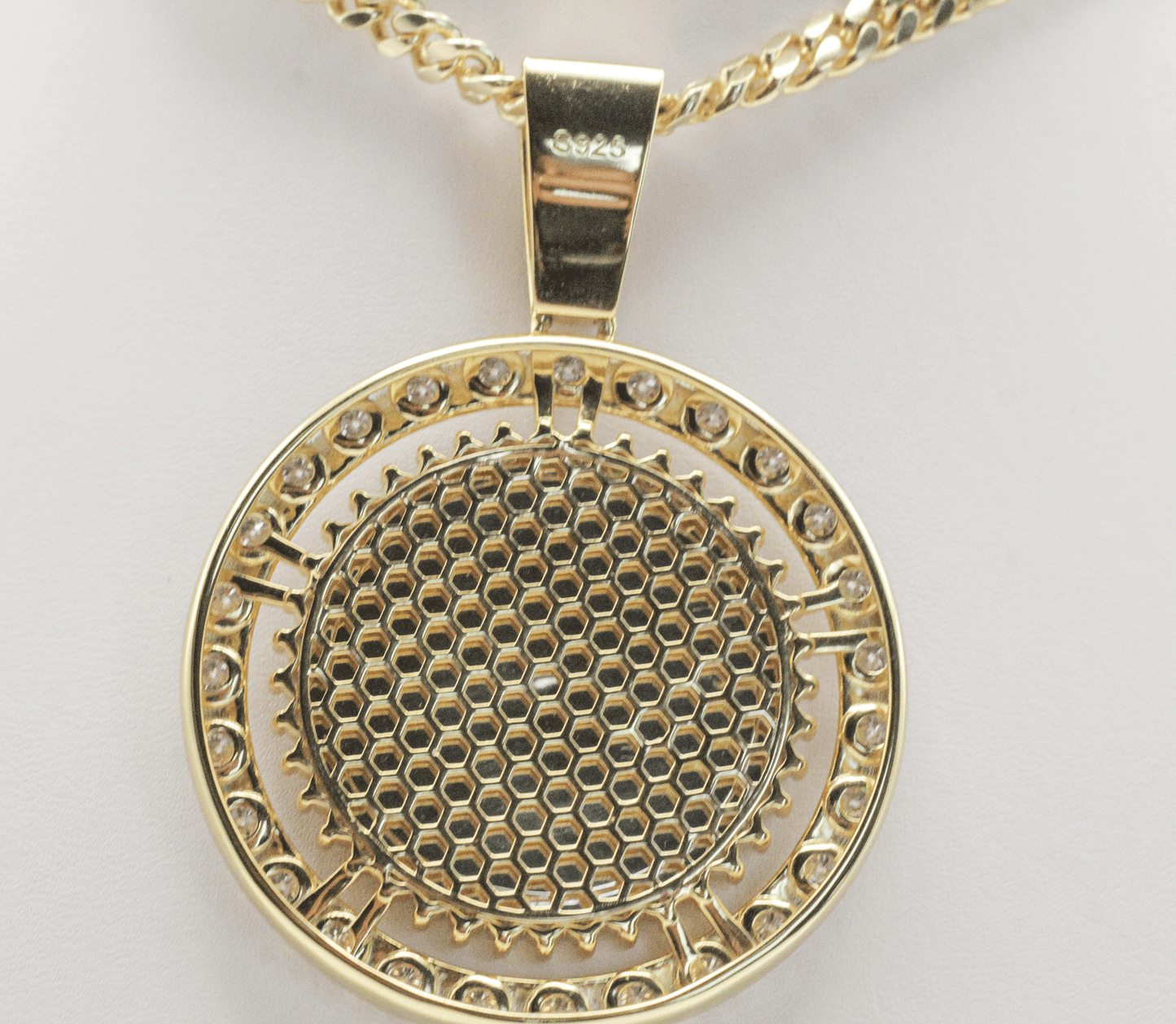 Mexican Centenario Pendant – 925 Silver, Gold Plated, with Moissanite Stones