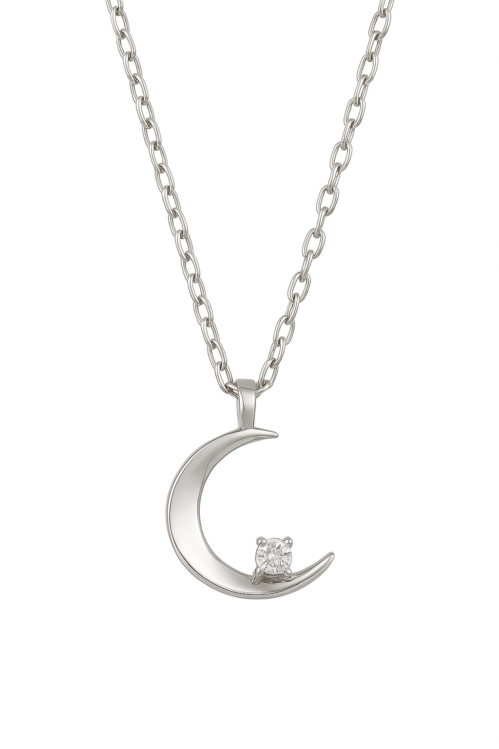 Crescent Necklace with Clear Stone