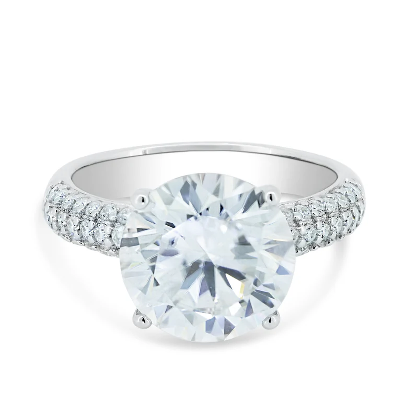 Round Cut Silver Floral Moissanite Cluster Engagement Ring