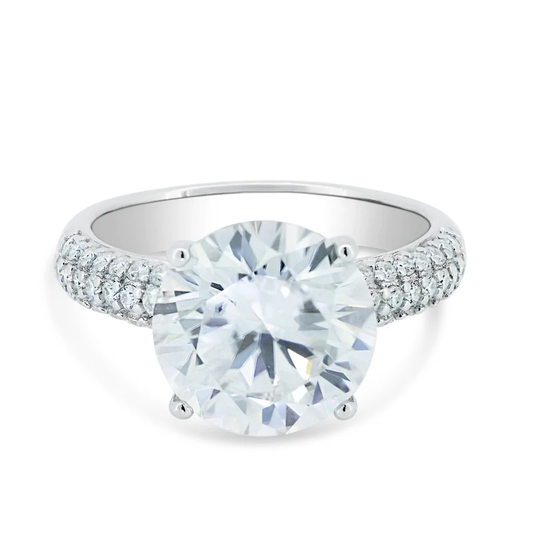 Round Cut Silver Floral Moissanite Cluster Engagement Ring