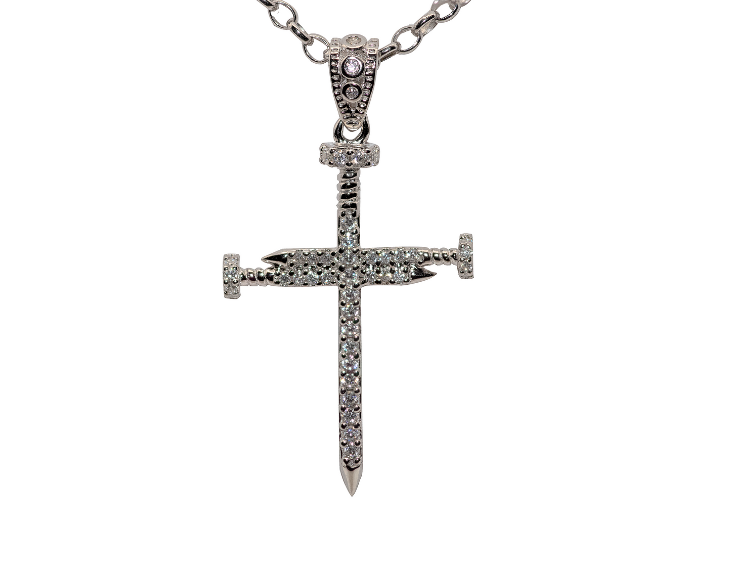 Nail Cross Pendant - Moissanite Stones