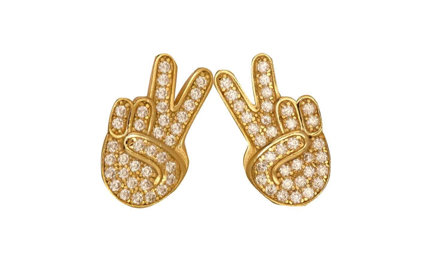 Peace Sign Earrings – 14kt White Gold Finish or 14kt Yellow Gold FInish , VVS Moissanite Stones