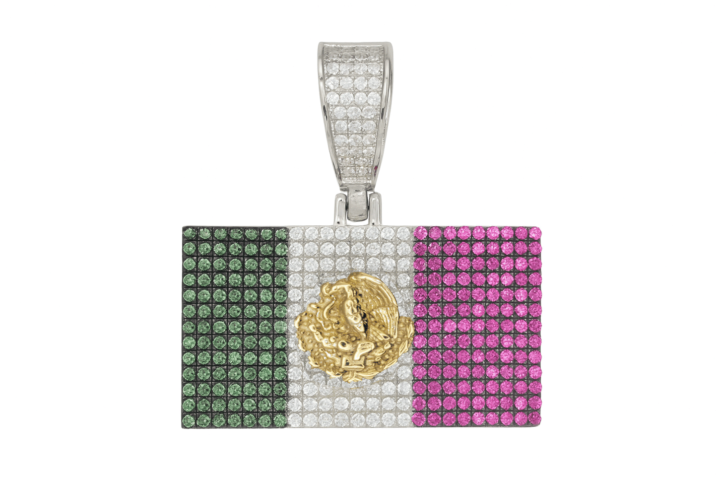 Mexican Flag Pendant – 925 Sterling Silver with CZ Stones